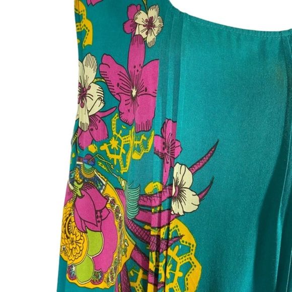 Munny Plus Size 14 Dress Tunic Teal Floral Drop Drawstring Waist Sleeveless - Picture 4 of 8
